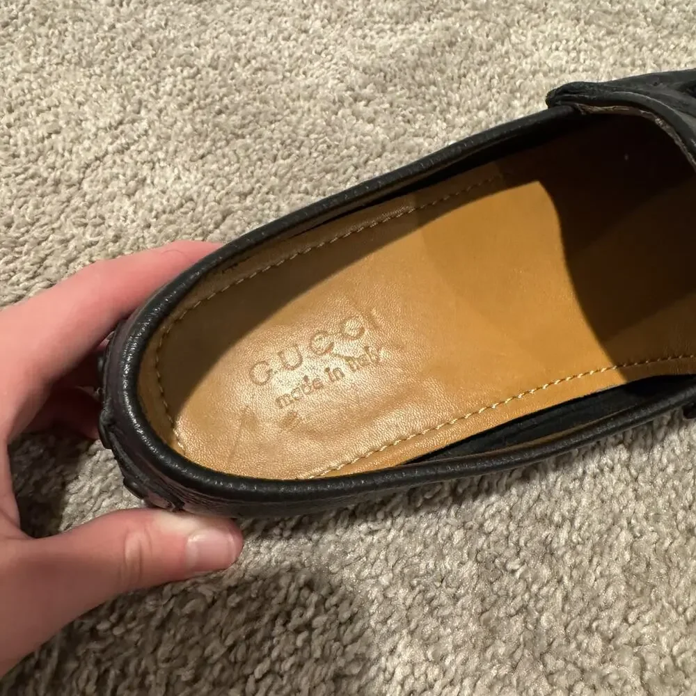 Gucci Men’s Black Leather Horsebit Driver Loafer Slip-On Shoes 9G (10.5/11 US)